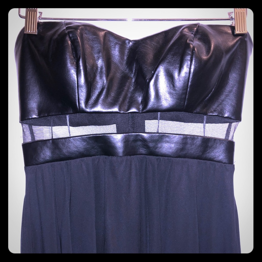 Arden B High-low Strapless Leather/Chiffon Dress